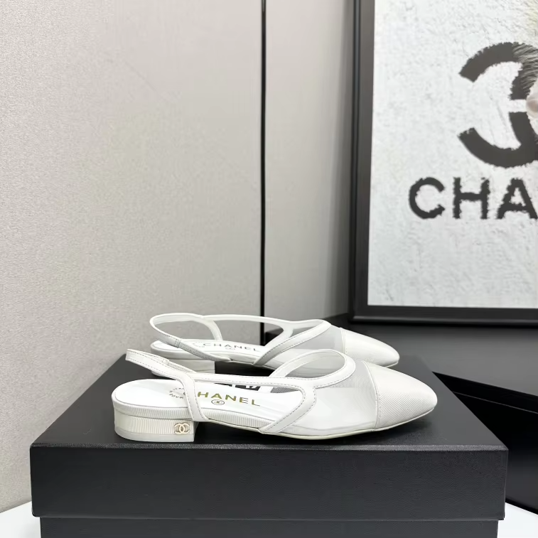 White mesh C flat slingbacks preorder