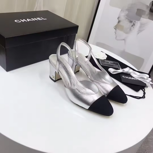 Silver with black tip slingback C Heels 9cm heel preorder