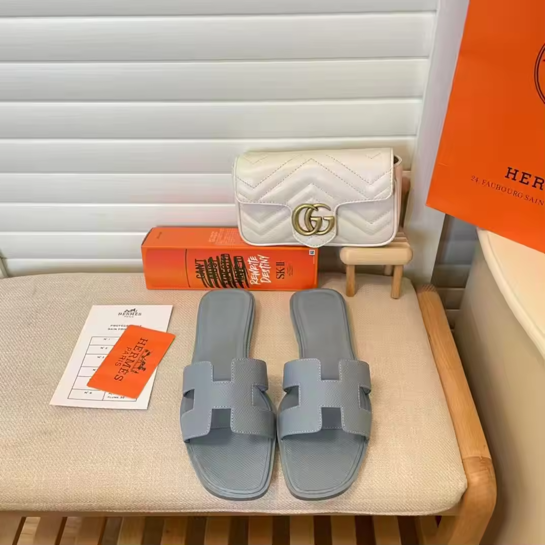 Blue H flat Slides textured leather preorder