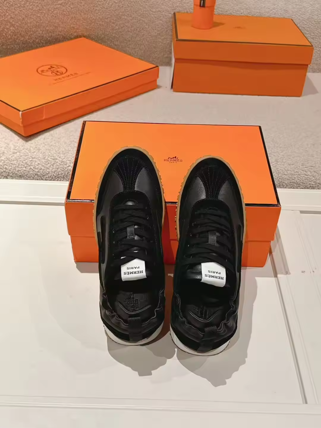 H black genuine leather sneakers preorder
