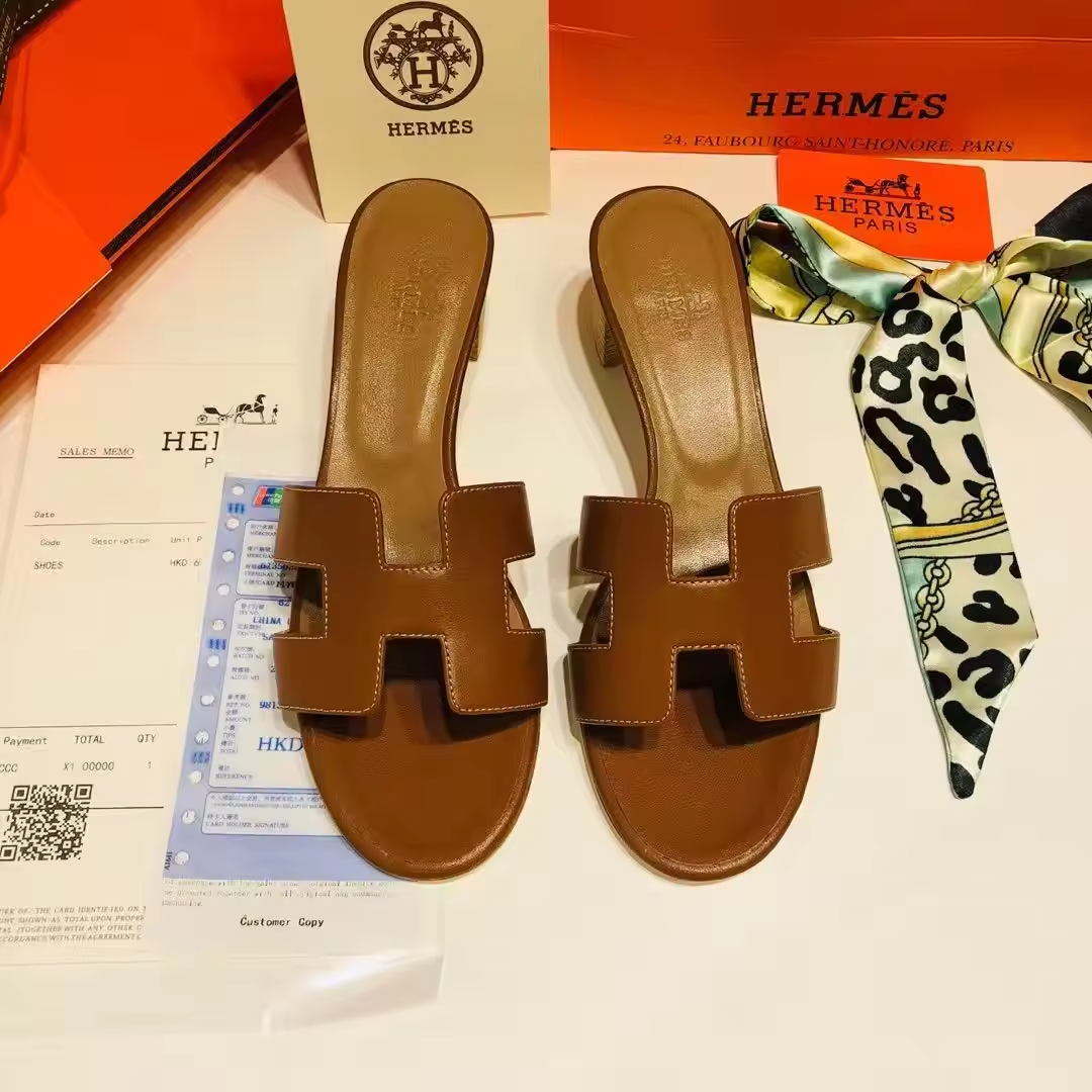 Brown soft leather H heels preorder