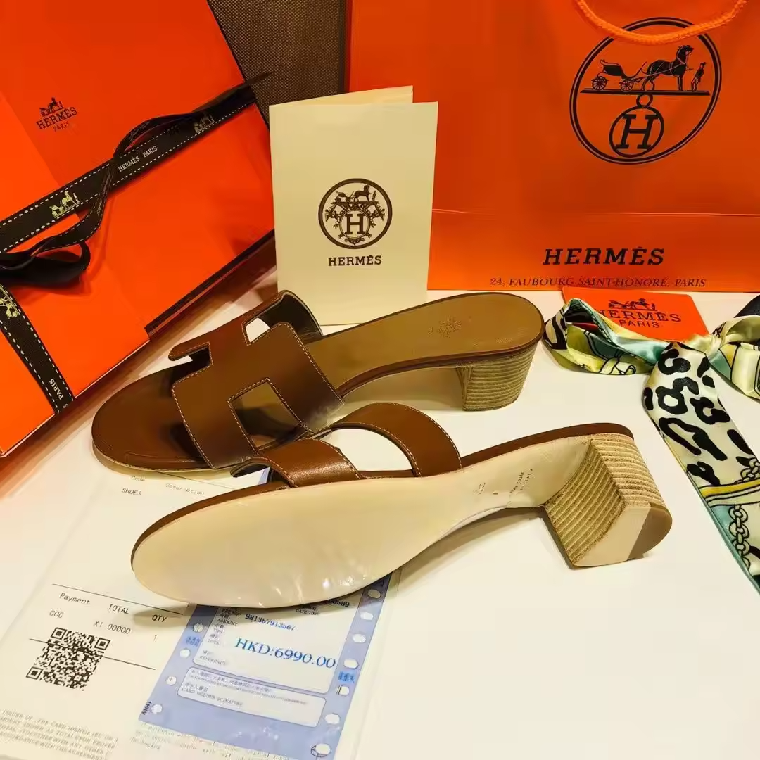 Brown soft leather H heels preorder