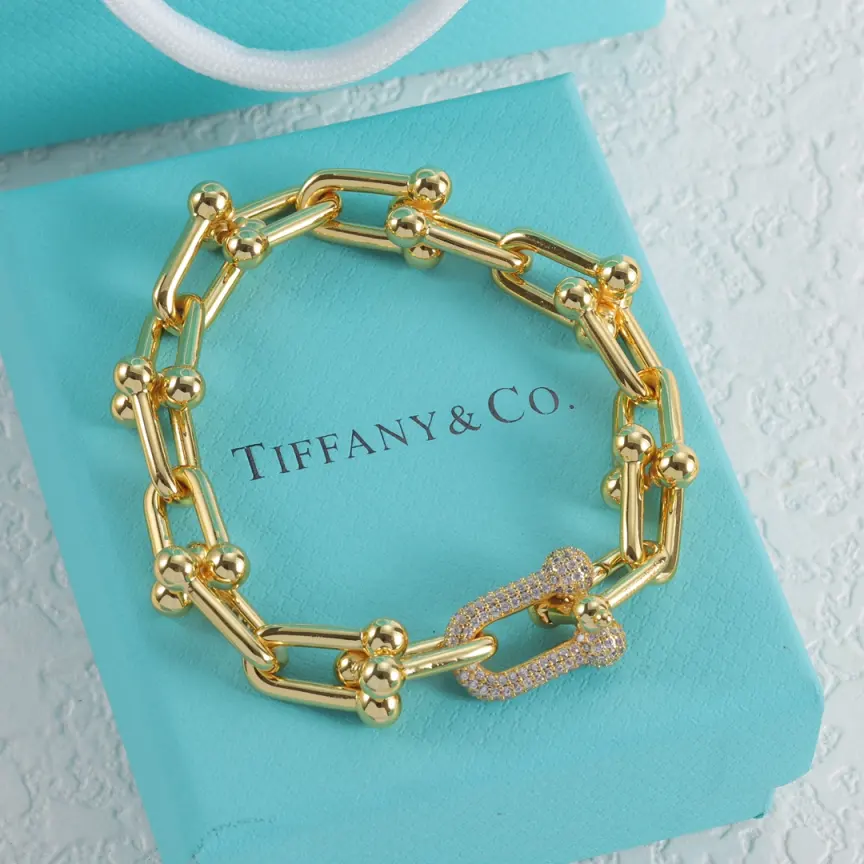 Link chain Tif with stones gold plated and platinum plated bracelet preorder