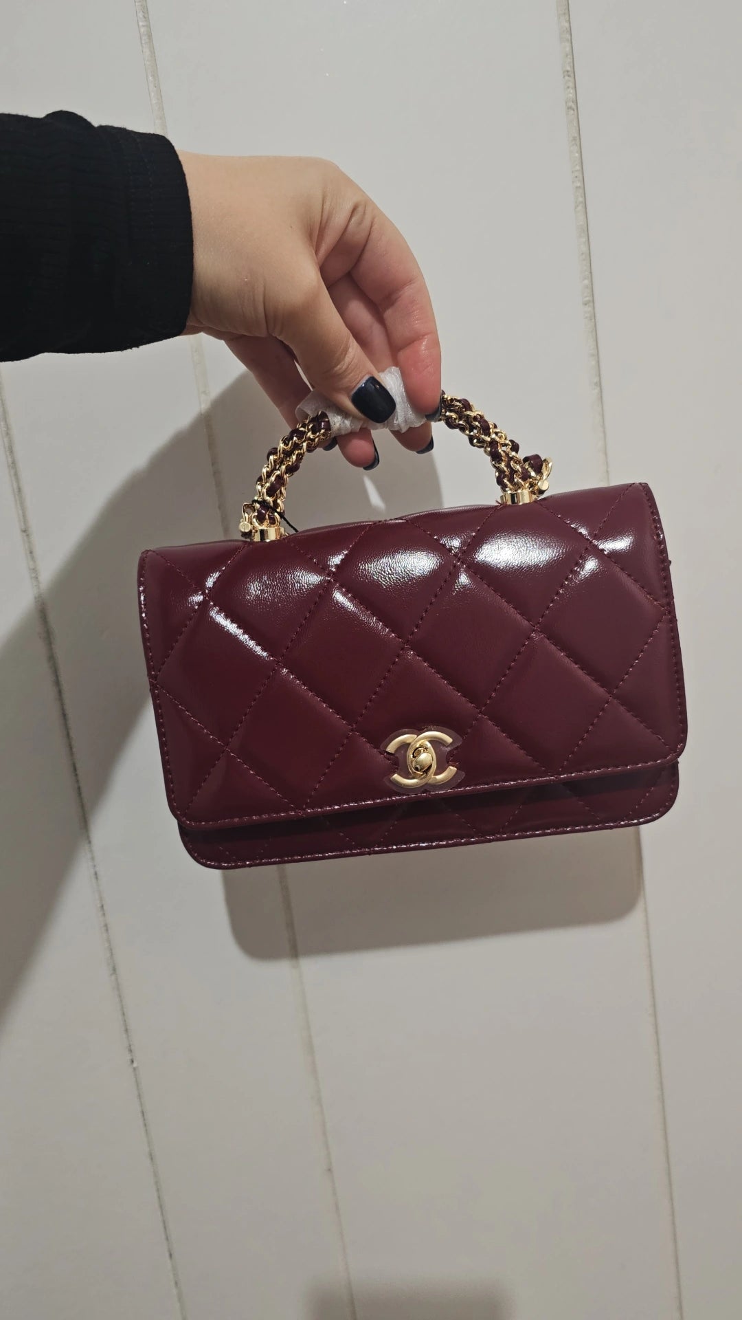 Burgundy Shiny C Bag in stock