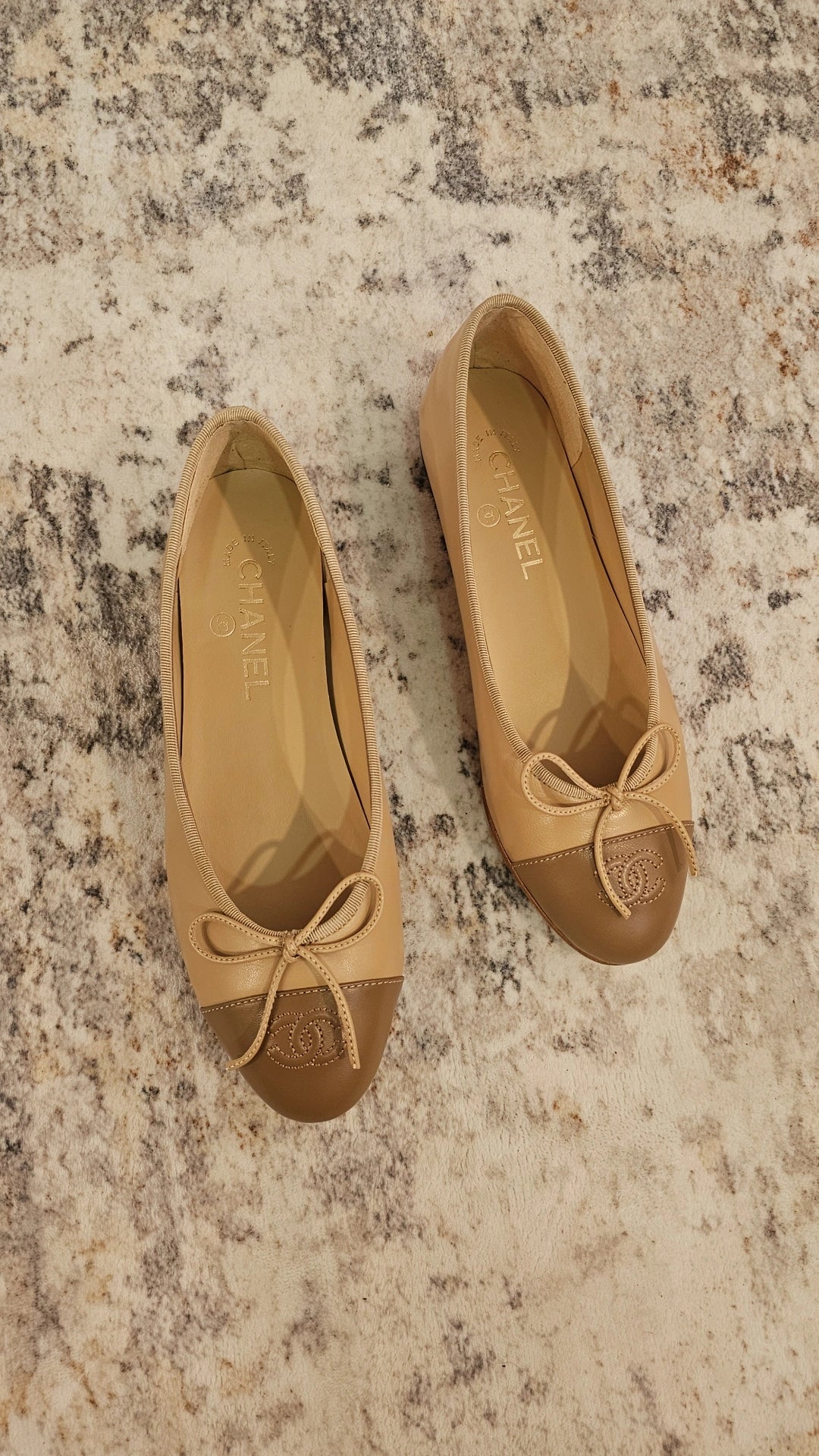 Tan two-tone C leather flats preorder
