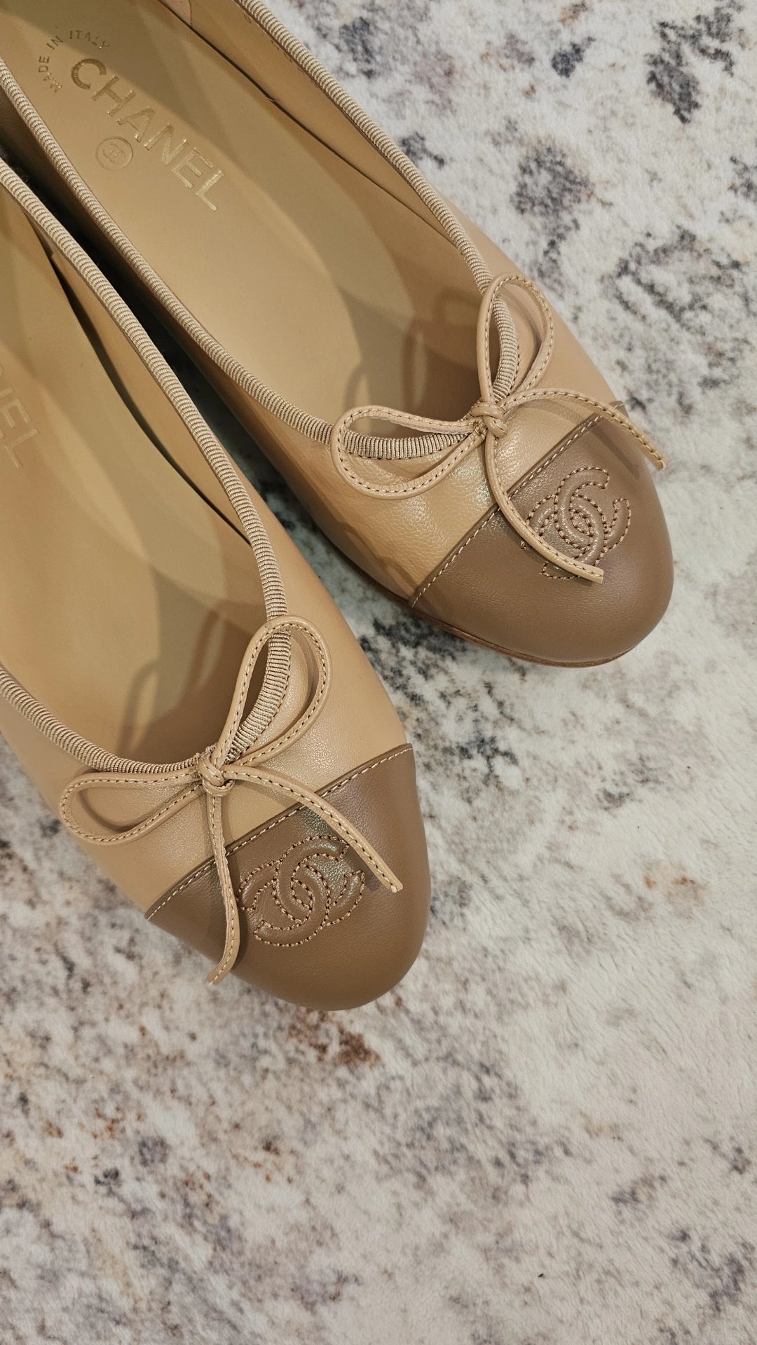 Tan two-tone C leather flats preorder