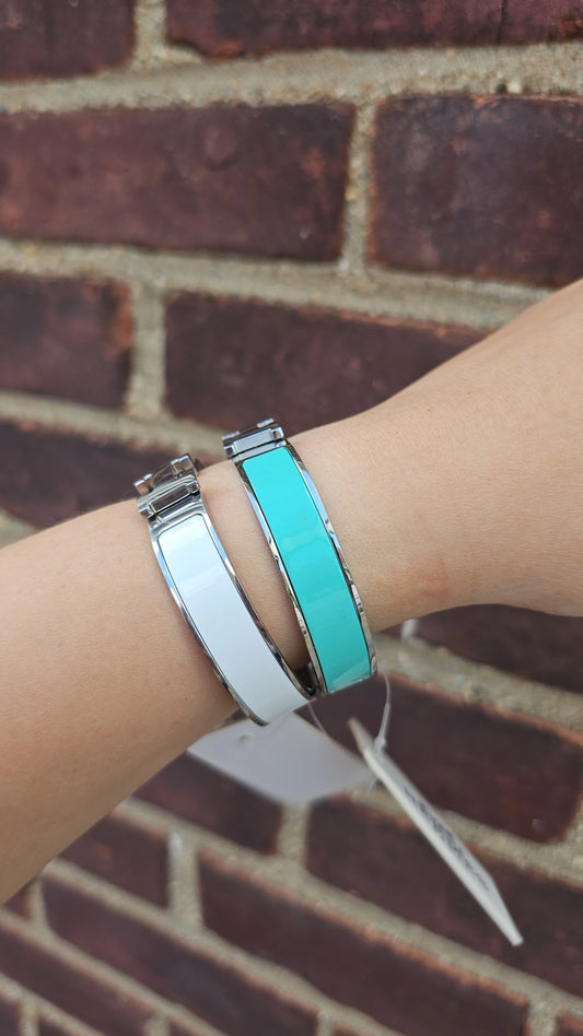 Aqua and Silver H bangle in stock