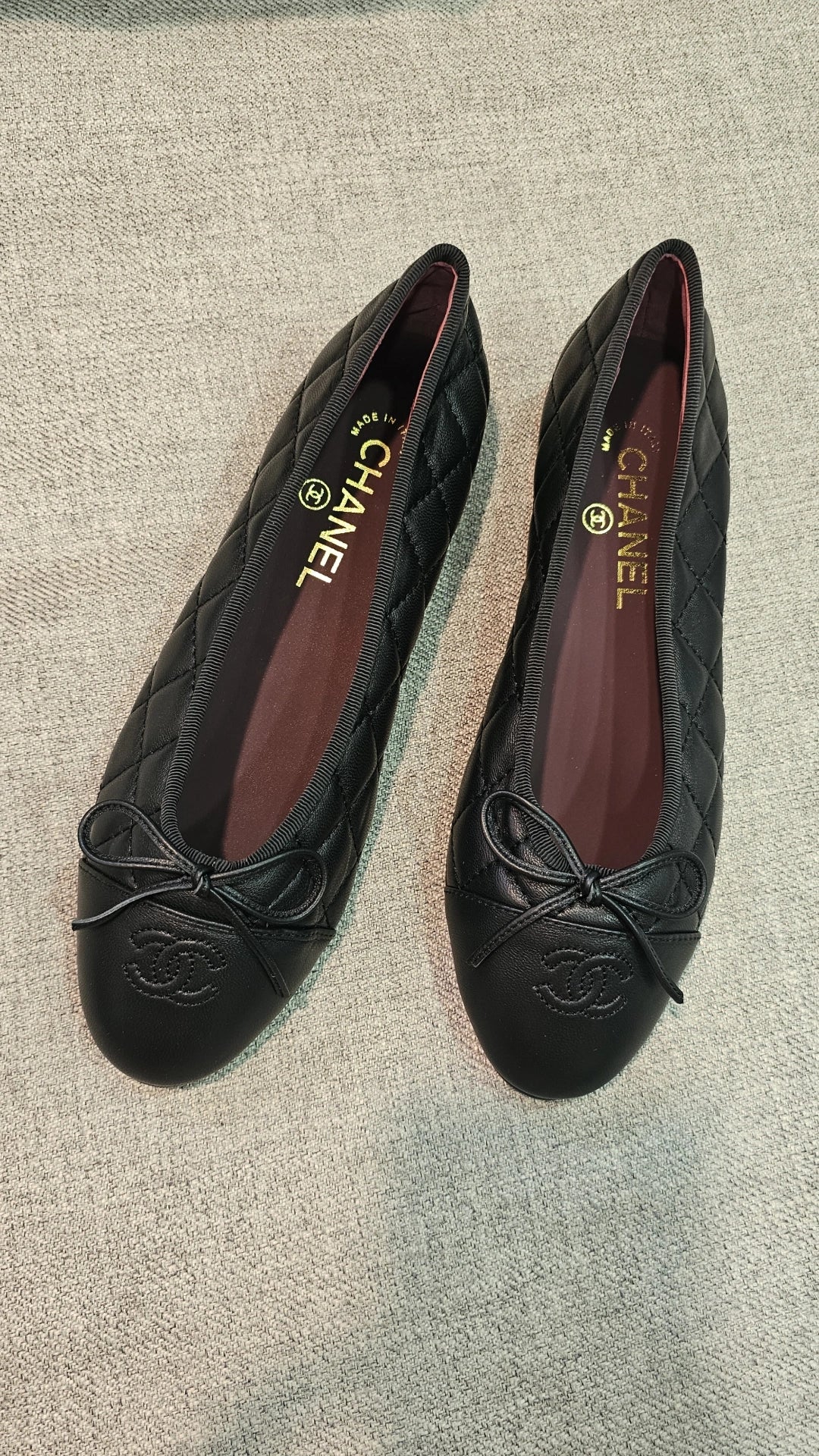 Black Quilted C leather Flats HC
