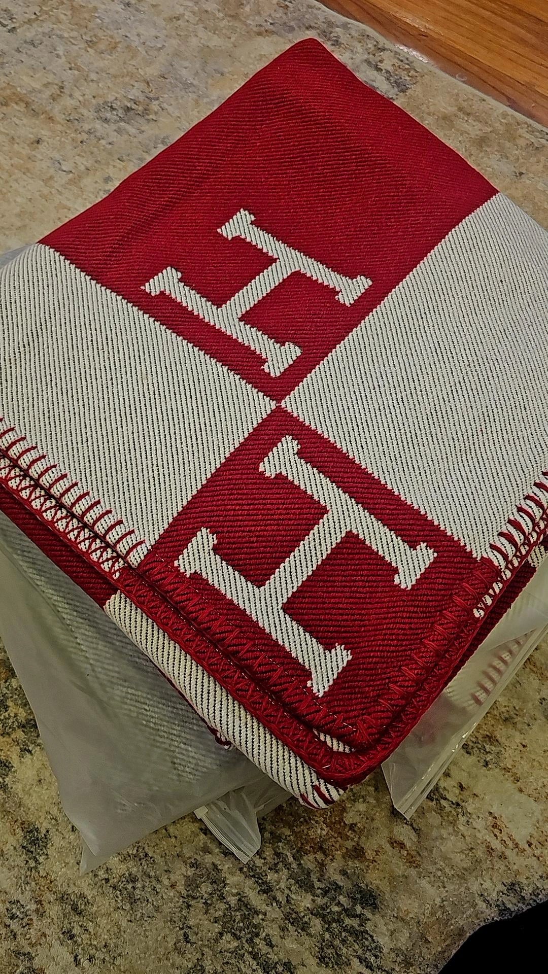 Red H Blanket couch Throw