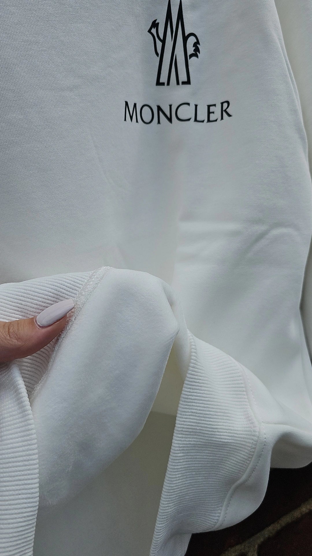 M White fleece lined unisex sweater