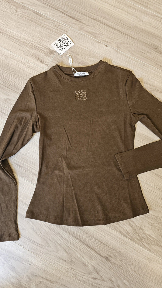 Brown long sleeve ribbed LW tshirt preorder