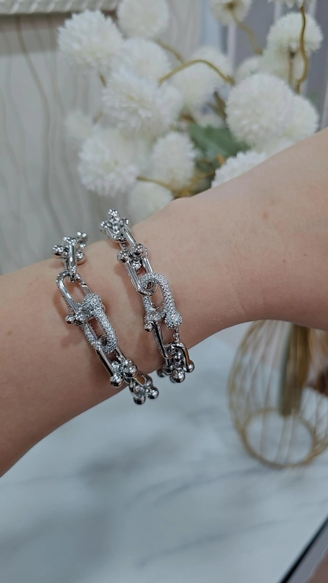 Link chain Tif with stones gold plated and platinum plated bracelet preorder