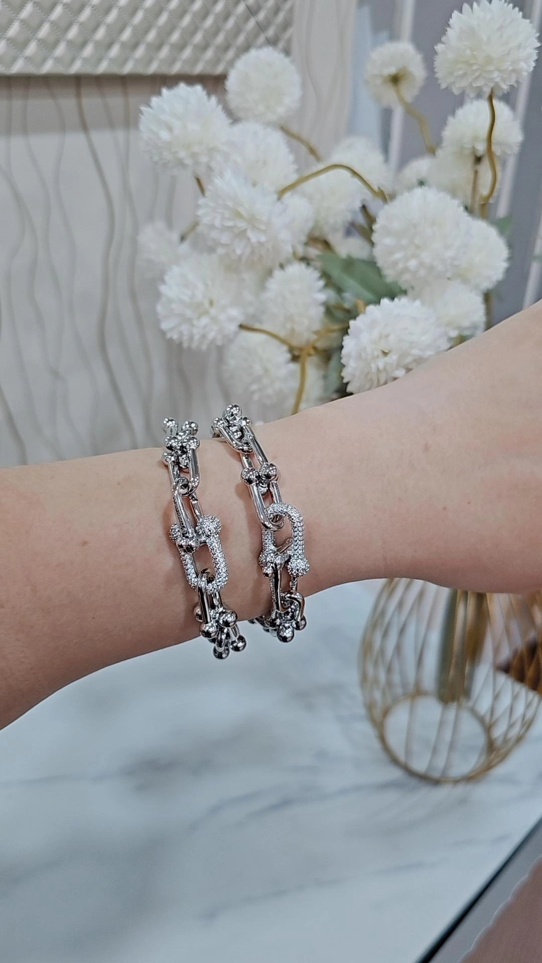 Link chain Tif with stones gold plated and platinum plated bracelet preorder