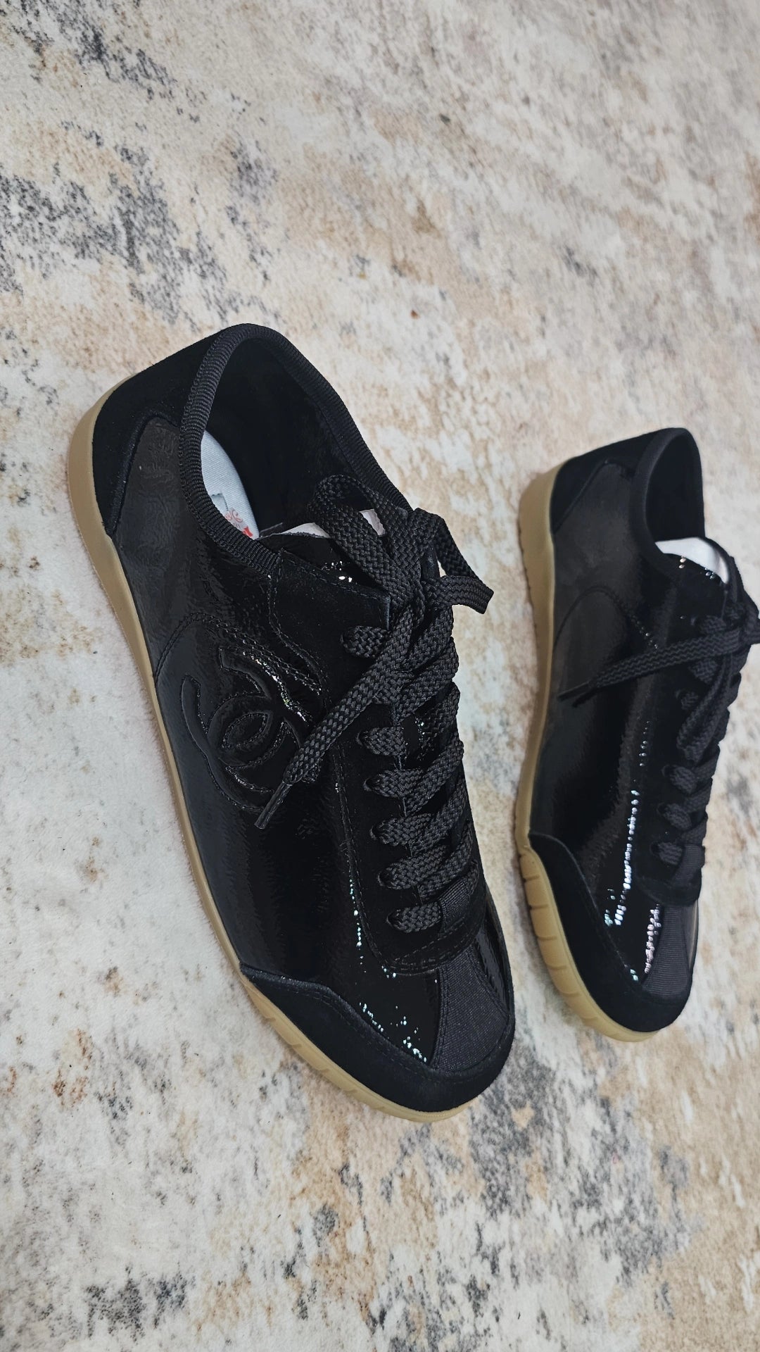 C Black shiny leather sneakers preorder