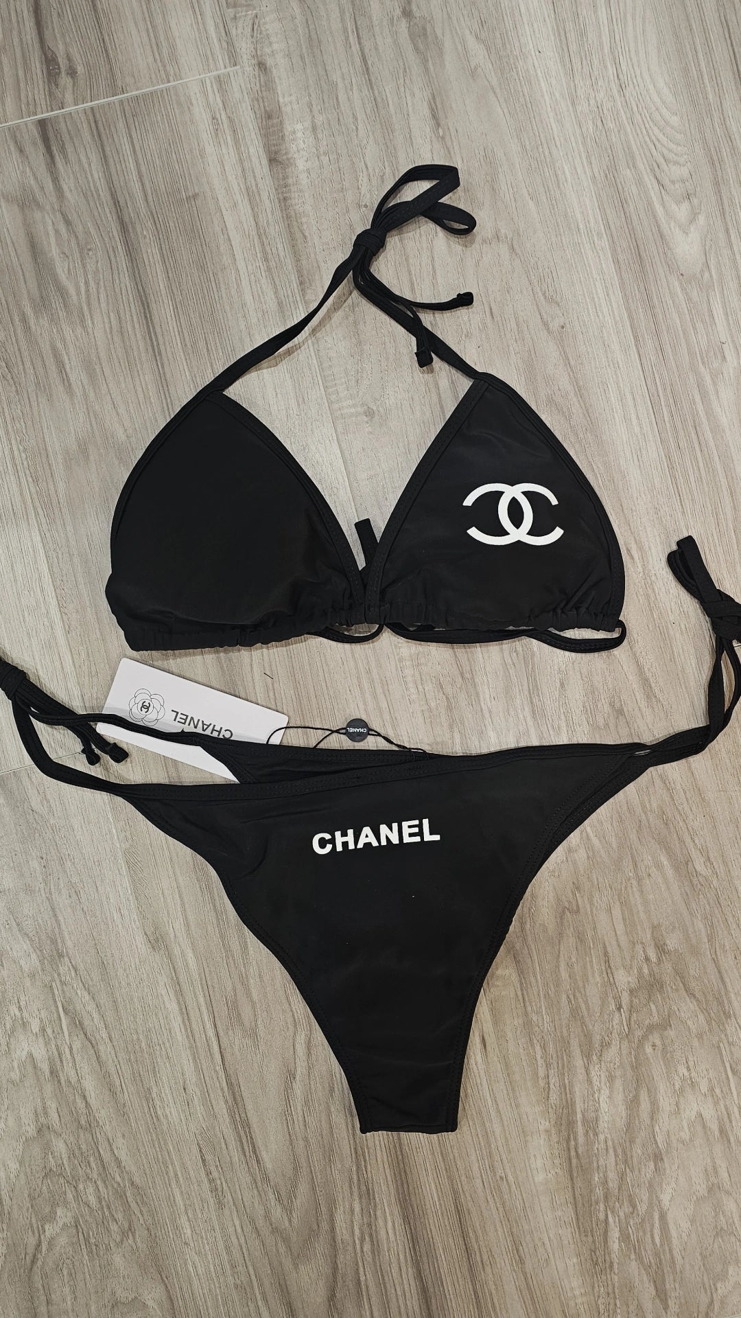 Black and white 2 pc bathing suit runs small preorder