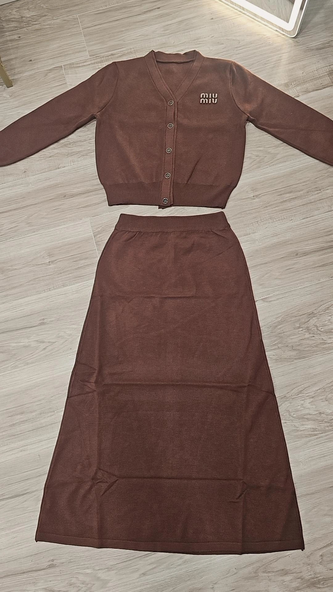 MM knit set skirt and cardigan one size preorder