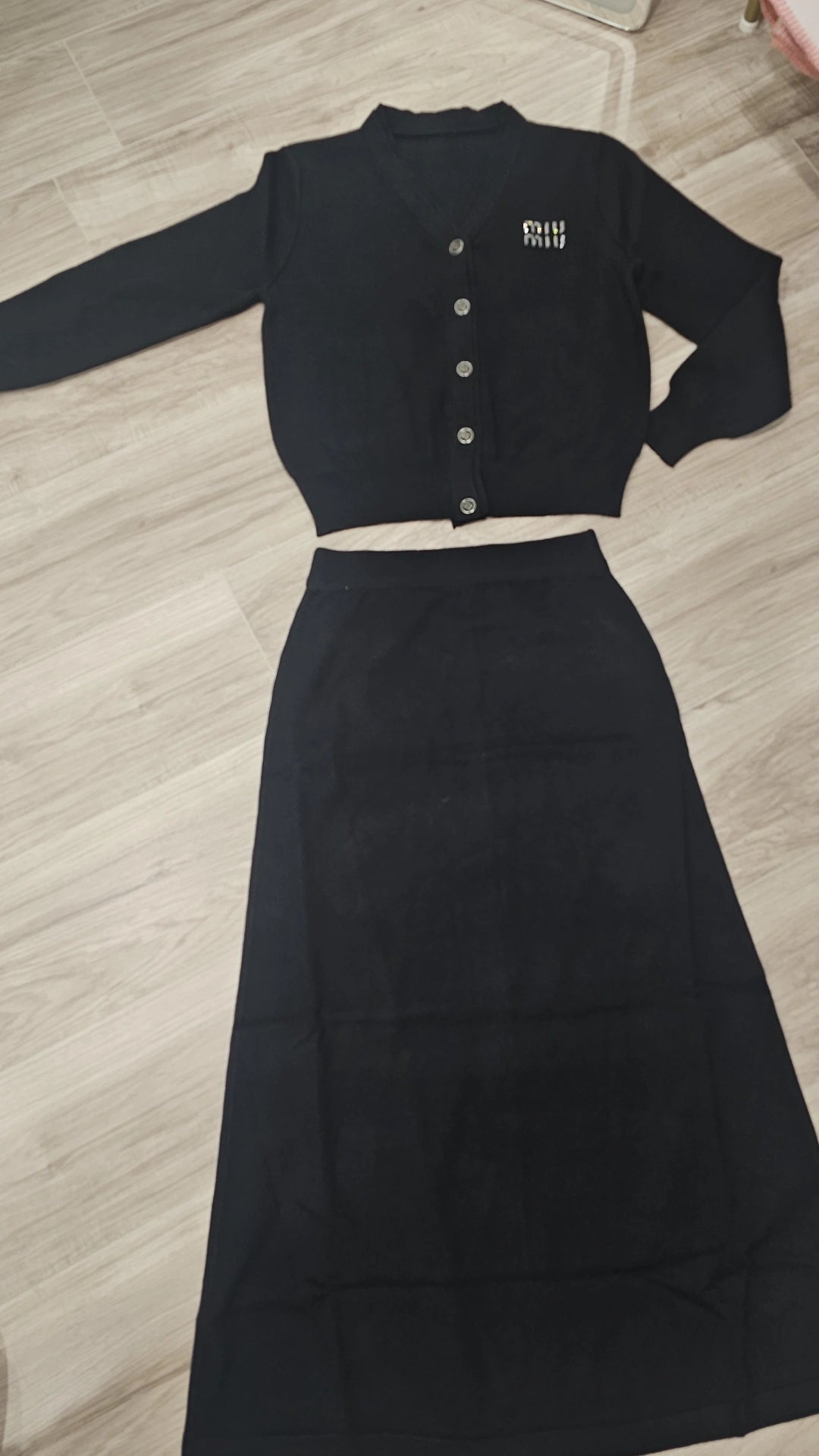 MM knit set skirt and cardigan one size preorder