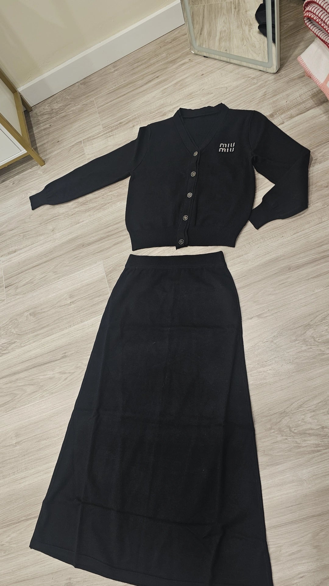 MM knit set skirt and cardigan one size preorder