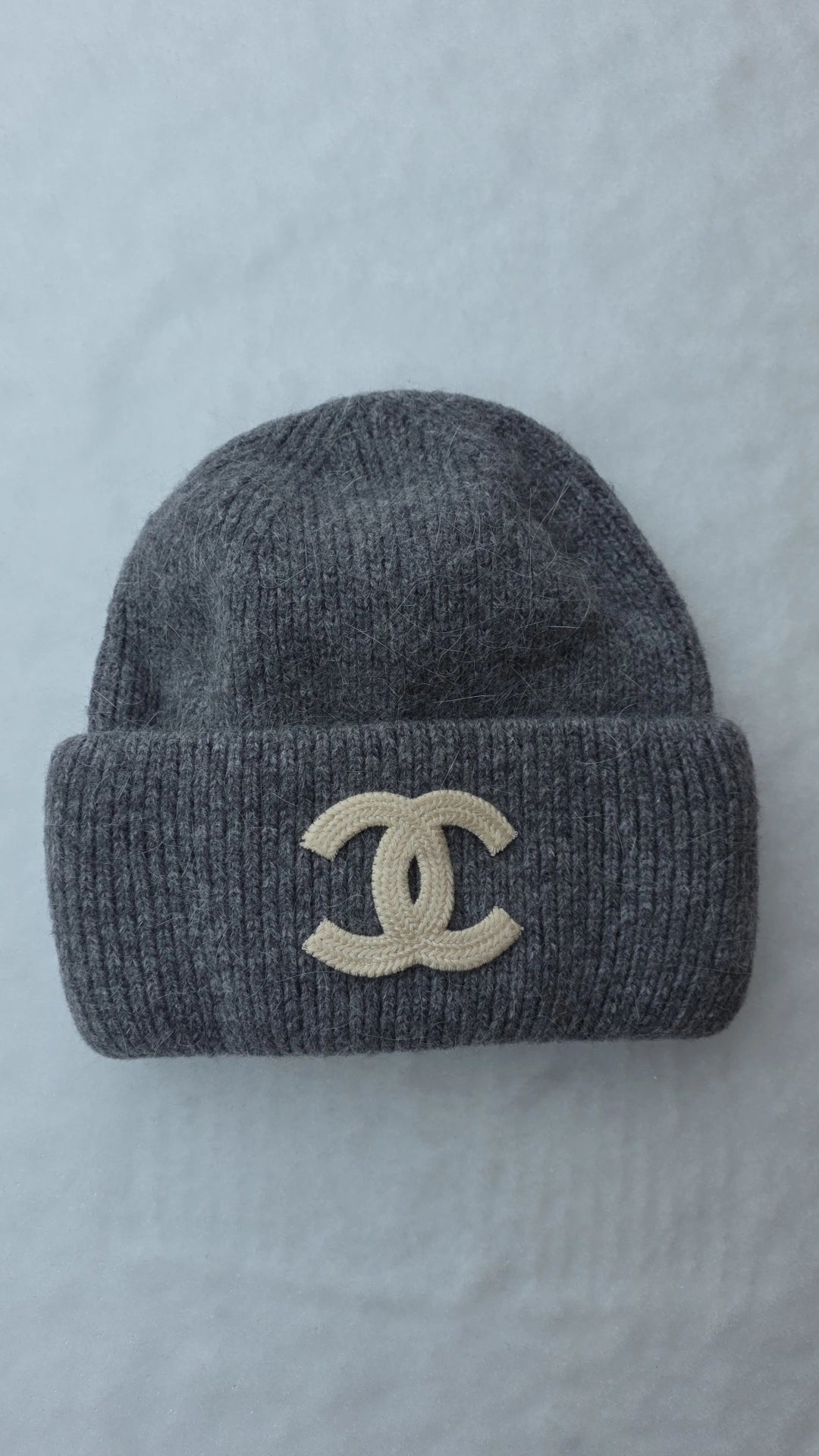 Gray C  wool beanie hat