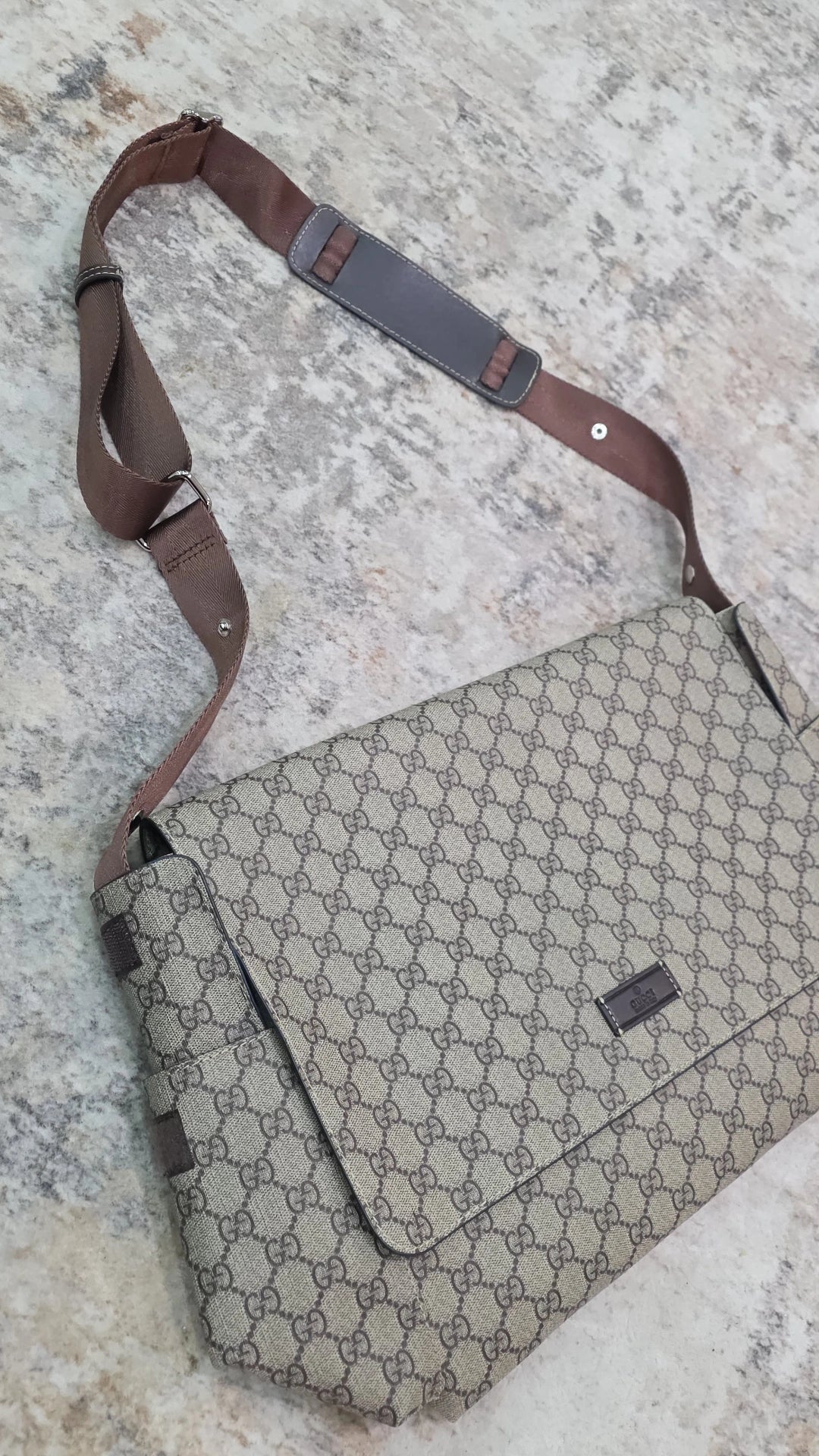 G canvas brown diaper bag preorder