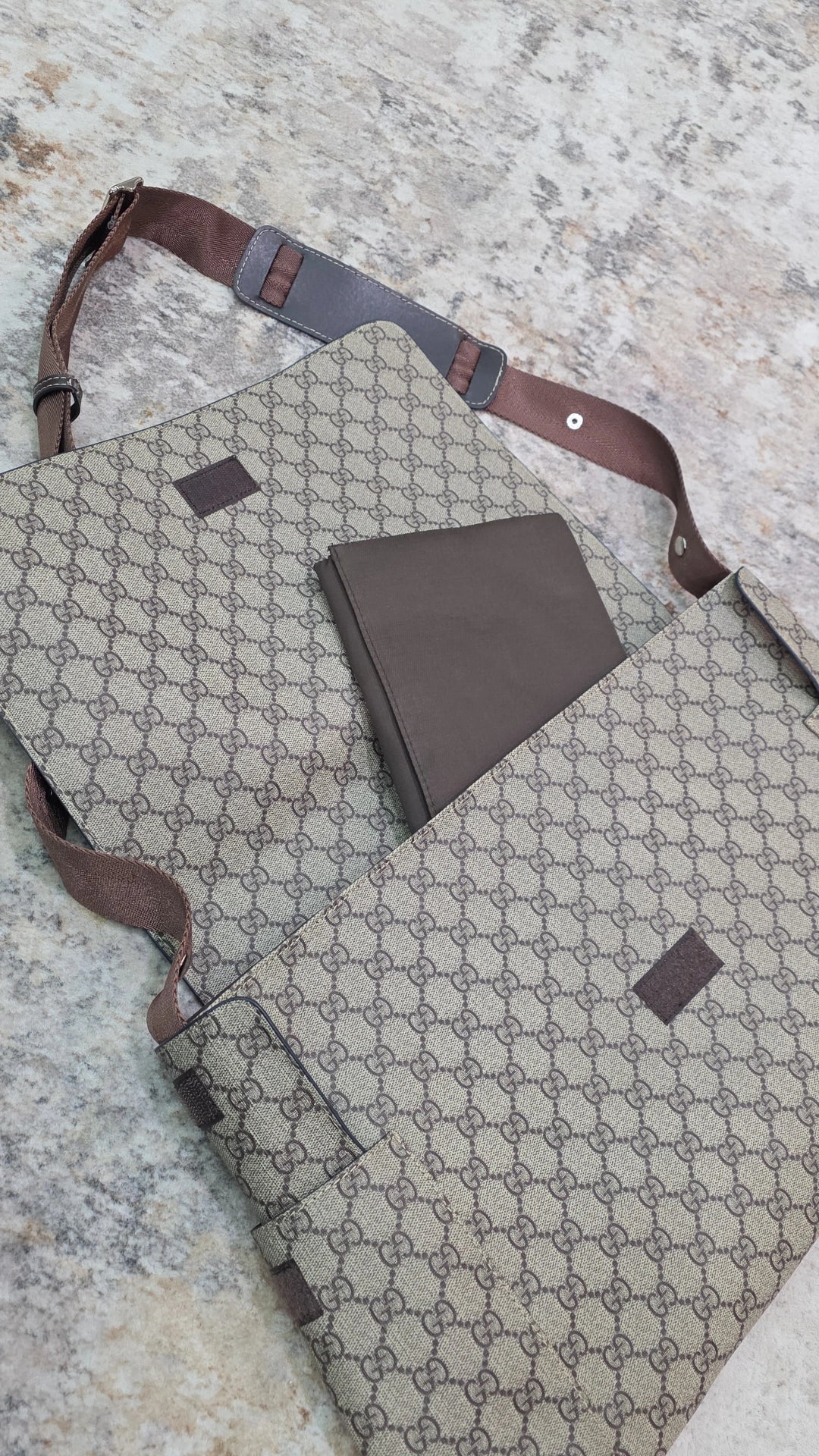 G canvas brown diaper bag preorder