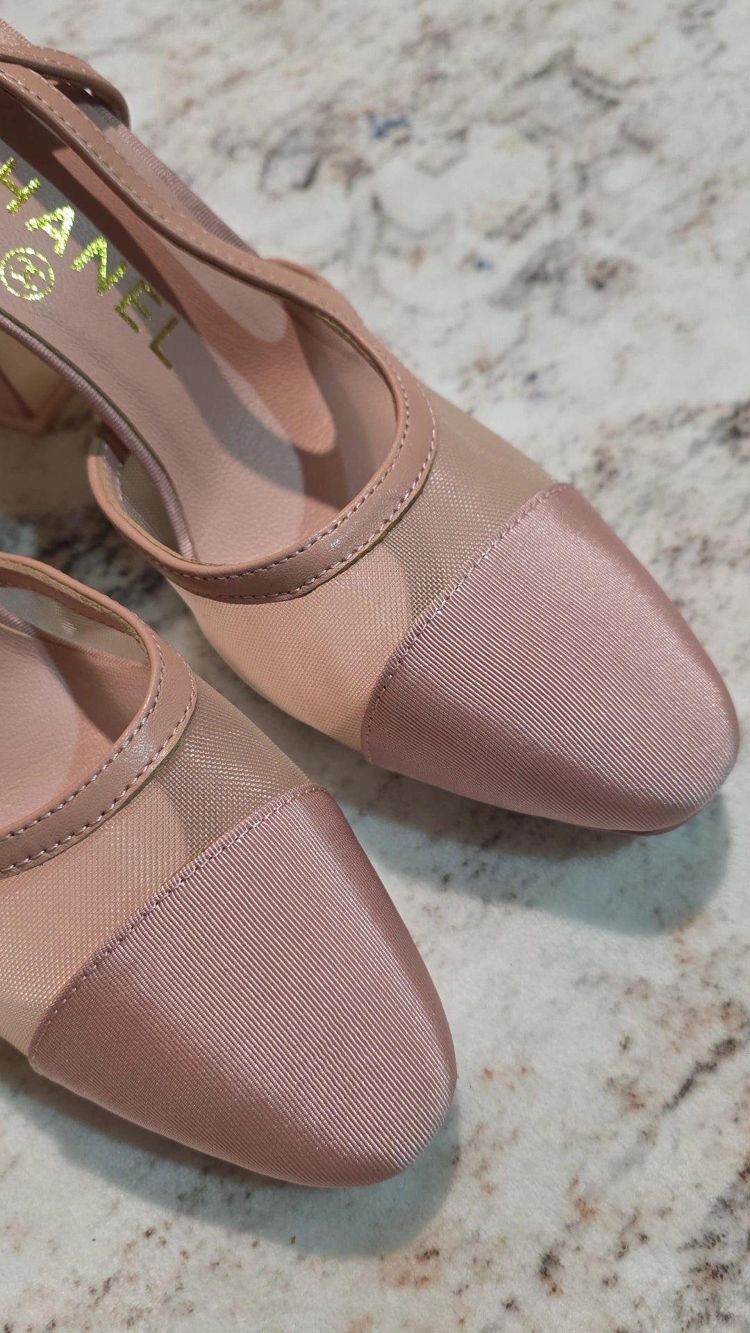 C Pink mesh slingback 9cm heels with satin tip preorder