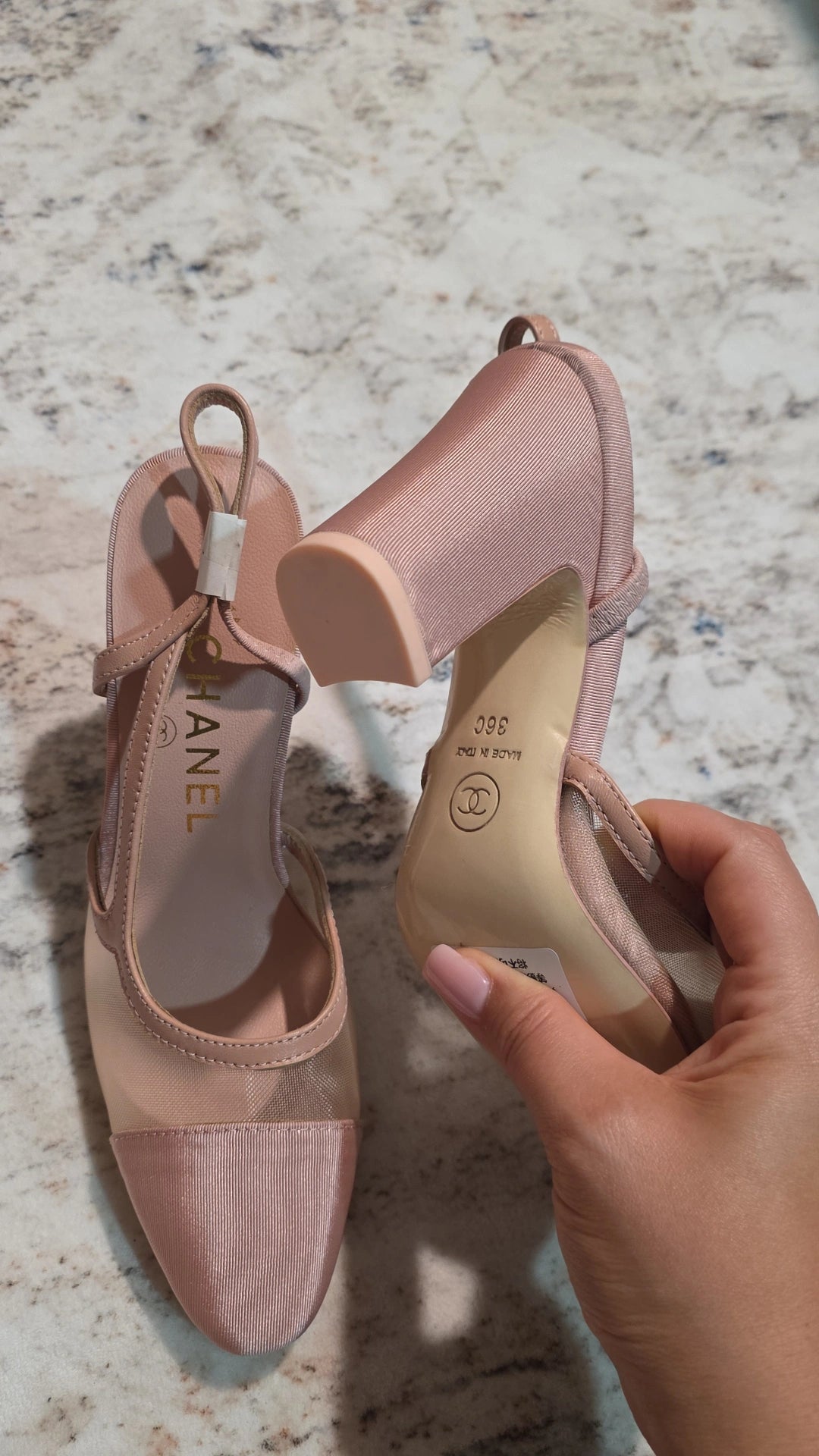 C Pink mesh slingback 9cm heels with satin tip preorder