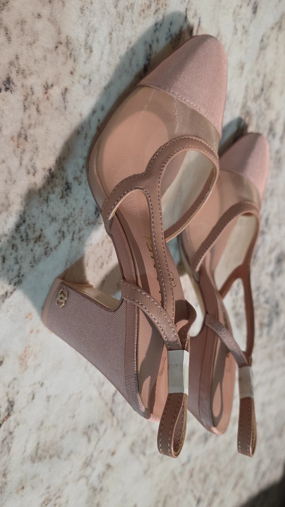 C Pink mesh slingback 9cm heels with satin tip preorder
