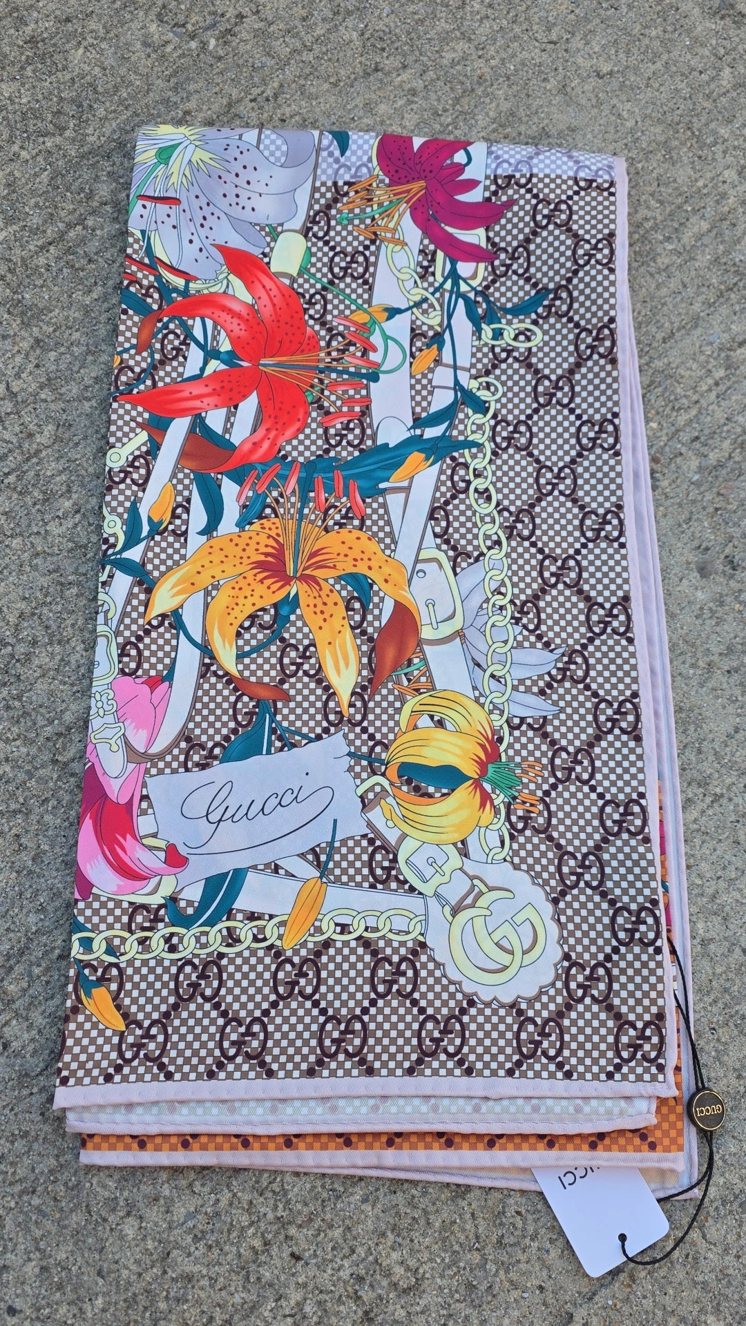 G floral head brown/orange scarf 90x90 cm preorder