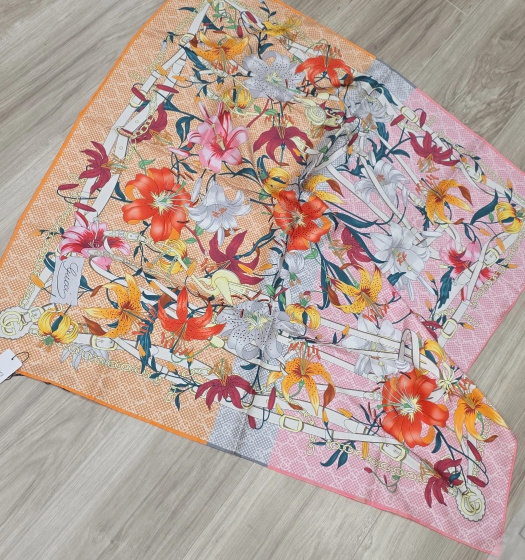 G pink & orange floral head scarf preorder