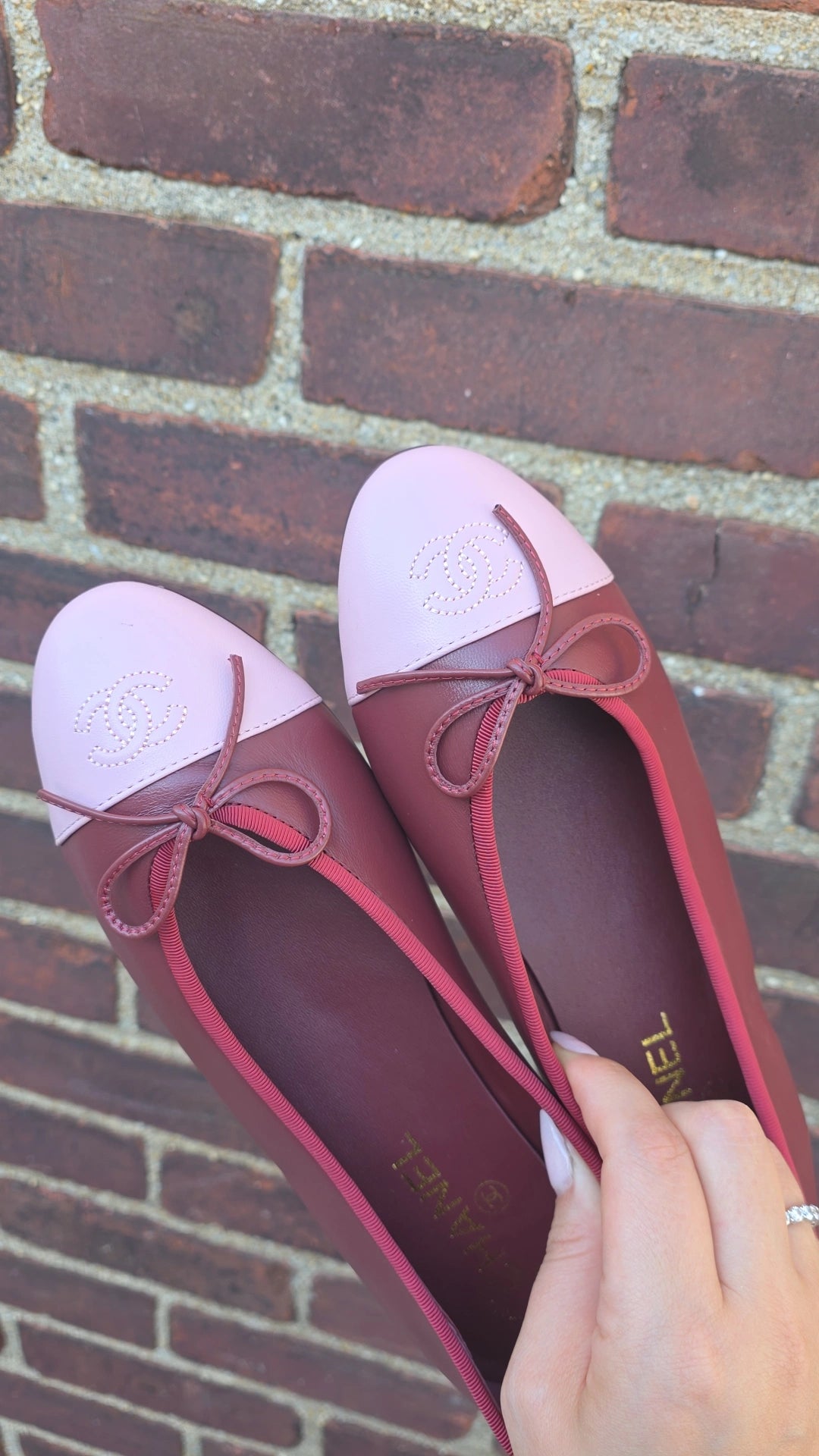 Maroon leather C flats with pink tip preorder