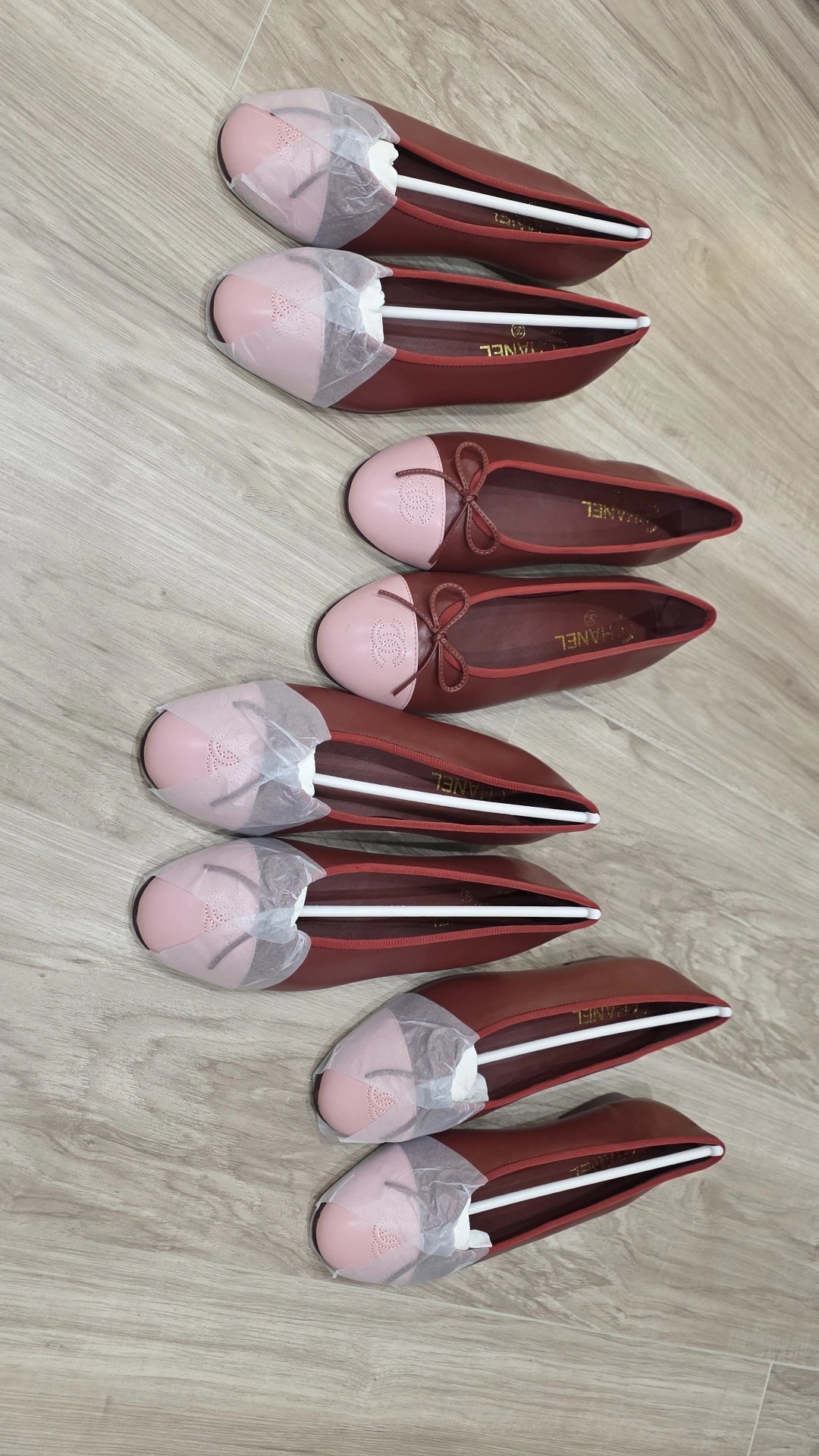 Maroon leather C flats with pink tip preorder