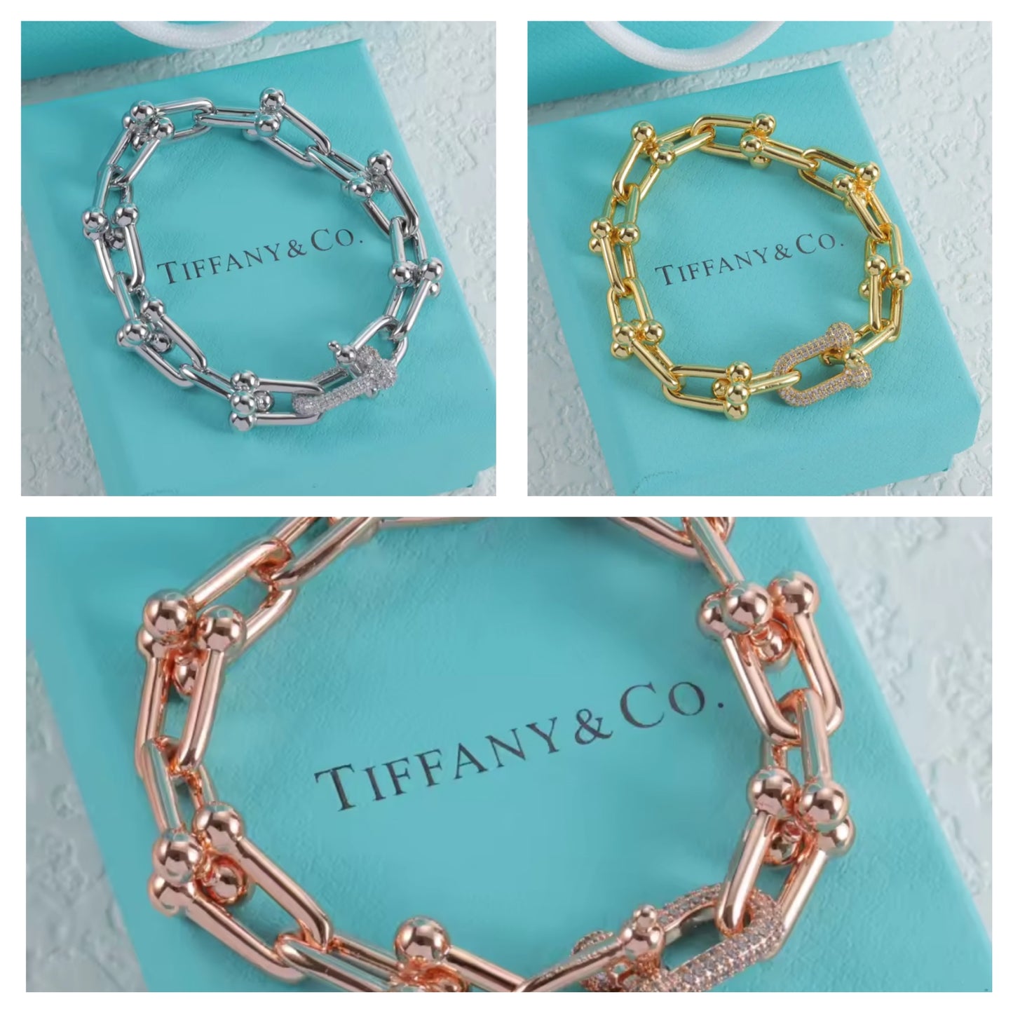 Link chain Tif with stones gold plated and platinum plated bracelet preorder