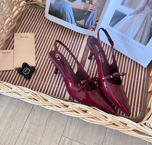 Burgundy MM slingback kitten heels preorder