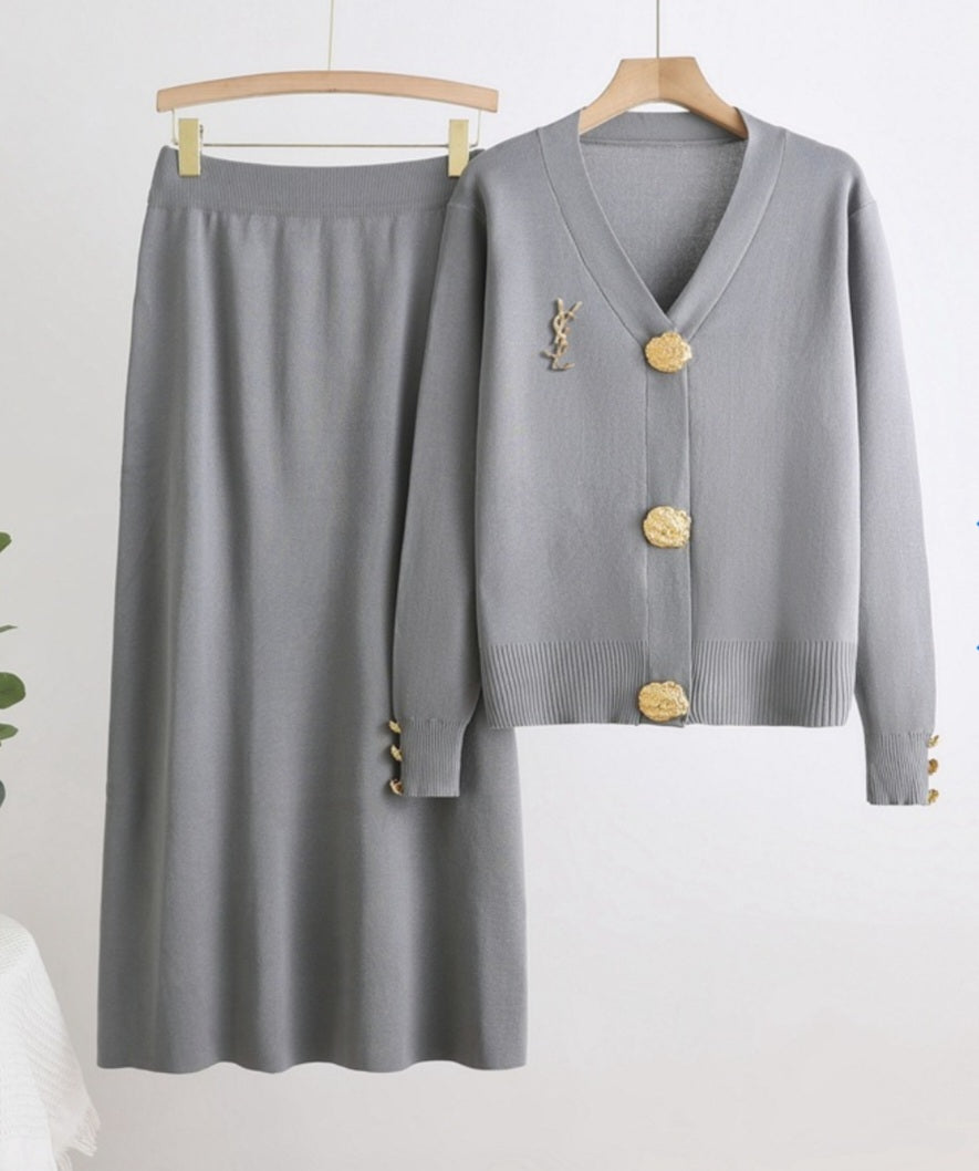 Y knitted set skirt and cardigan preorder