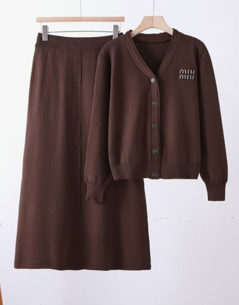 MM knit set skirt and cardigan one size preorder