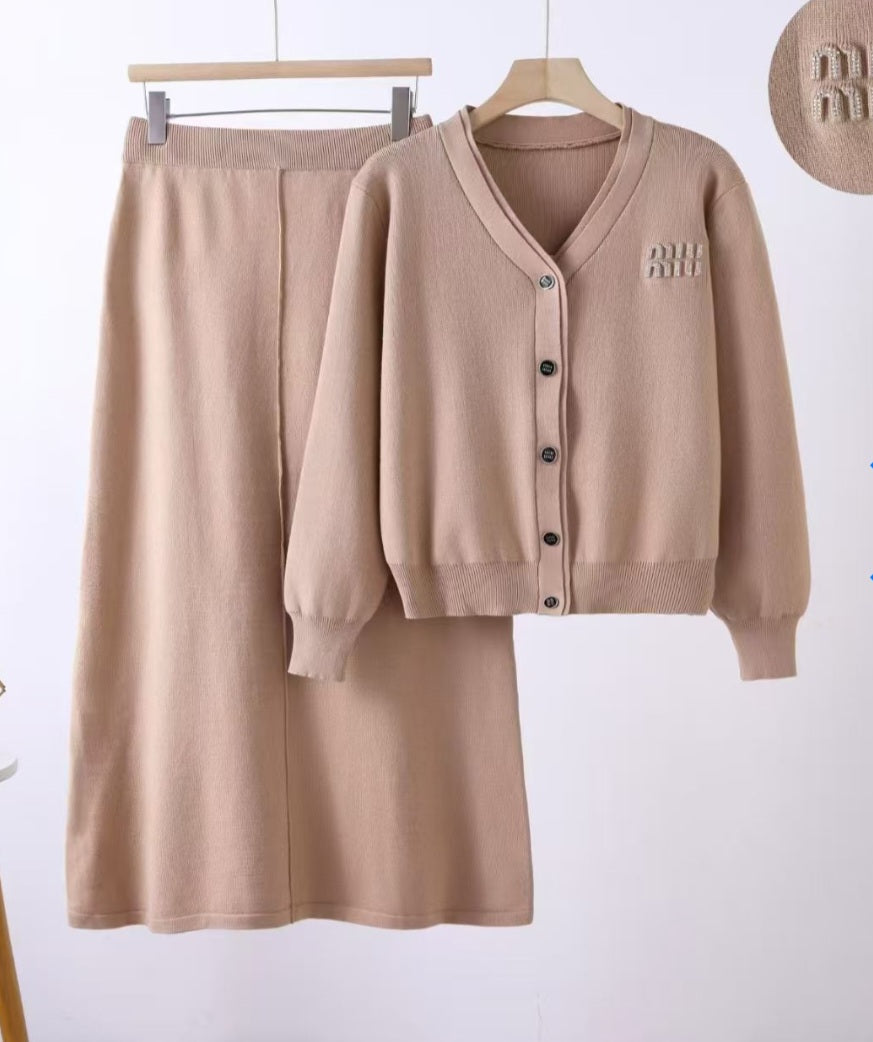 MM knit set skirt and cardigan one size preorder