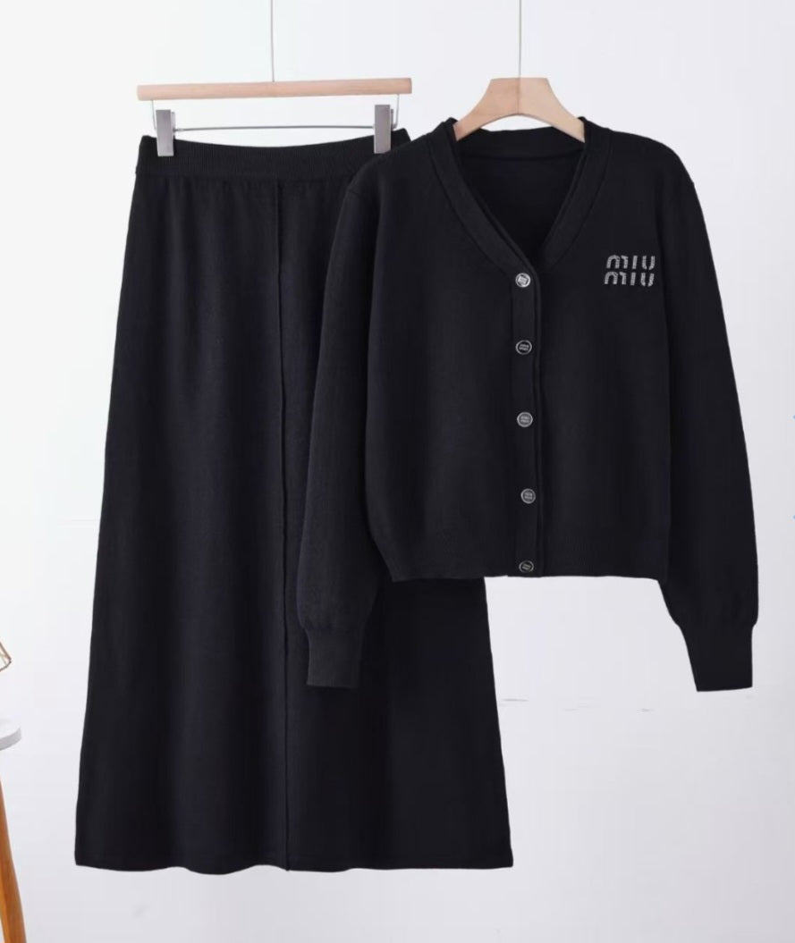 MM knit set skirt and cardigan one size preorder