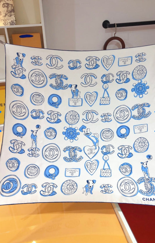 Blue and white C headscarf 90x90cm preorder