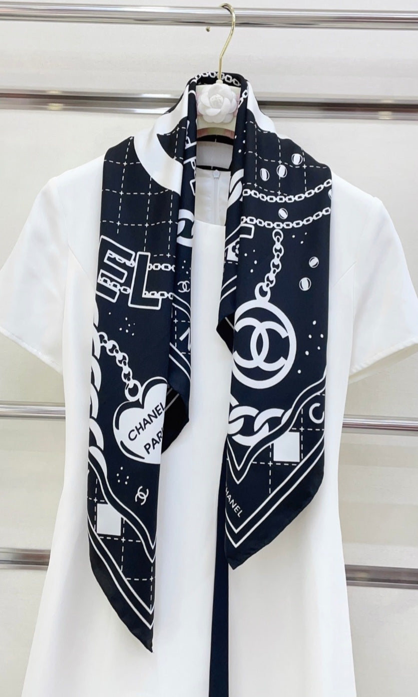 Black and white C head scarf preorder