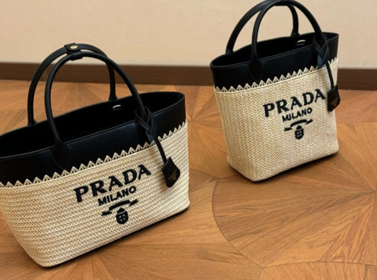 P Black and straw bag 2 sizes preorder
