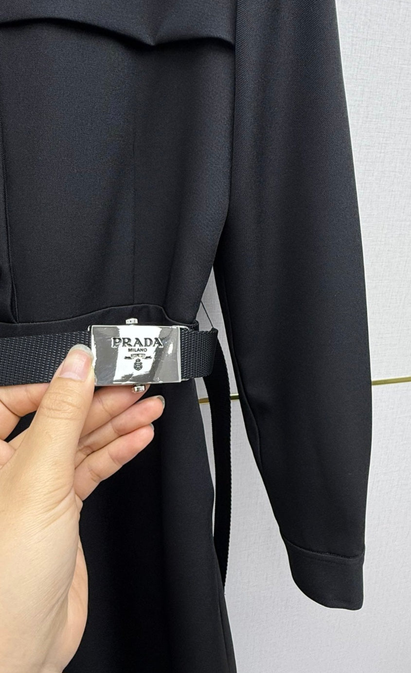 P long sleeve dress with belt black and gray preorder