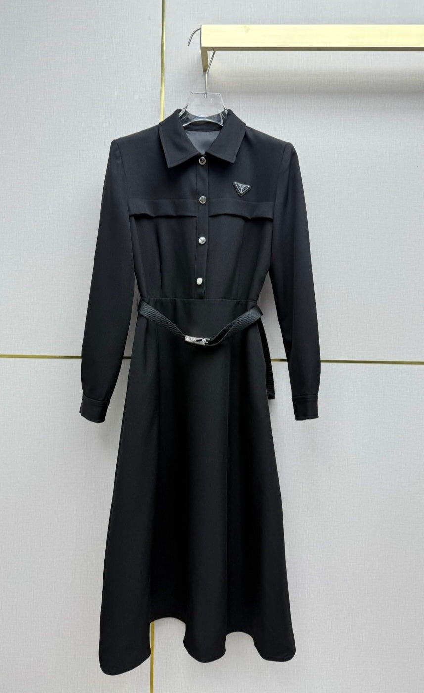 P long sleeve dress with belt black and gray preorder