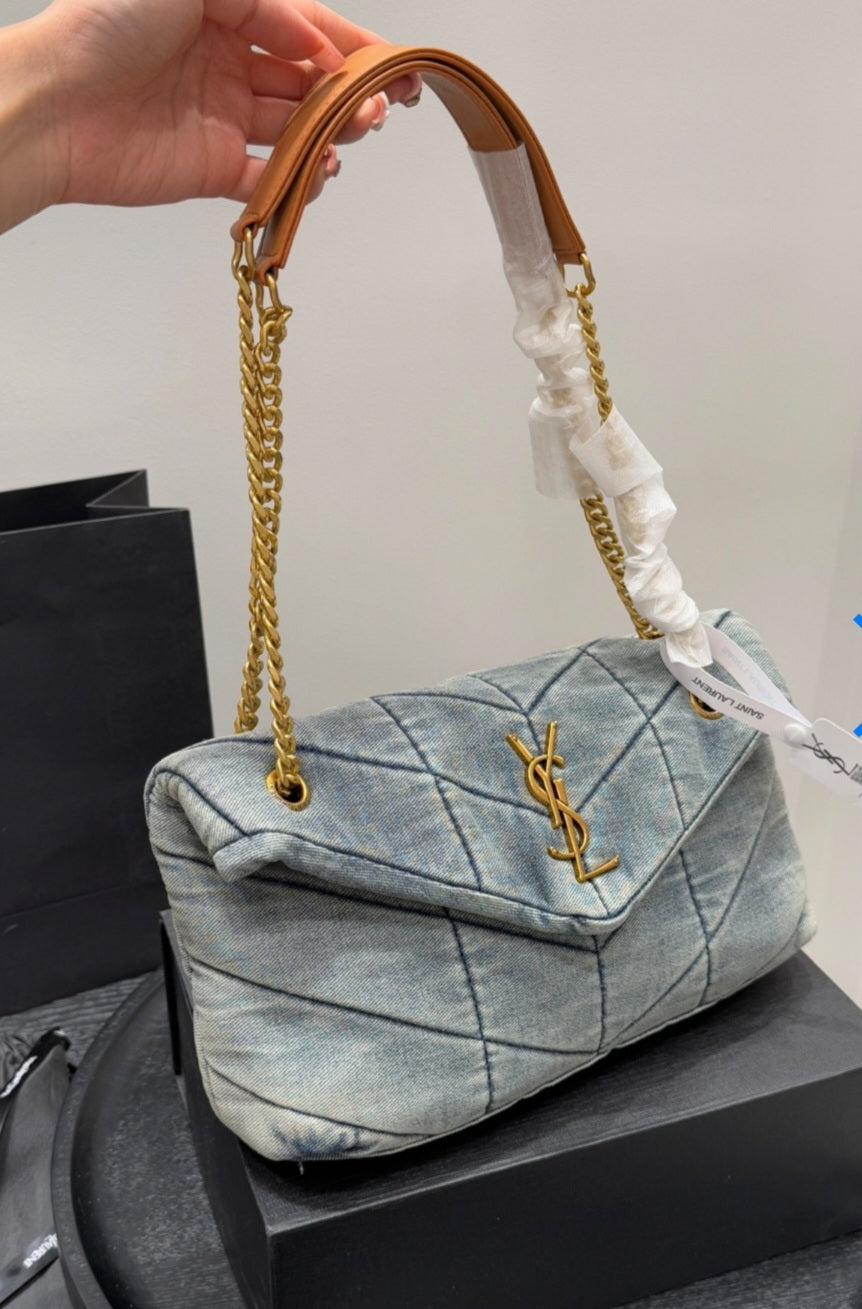 Light blue washed denim Y envelope crossbody/ handbag preorder