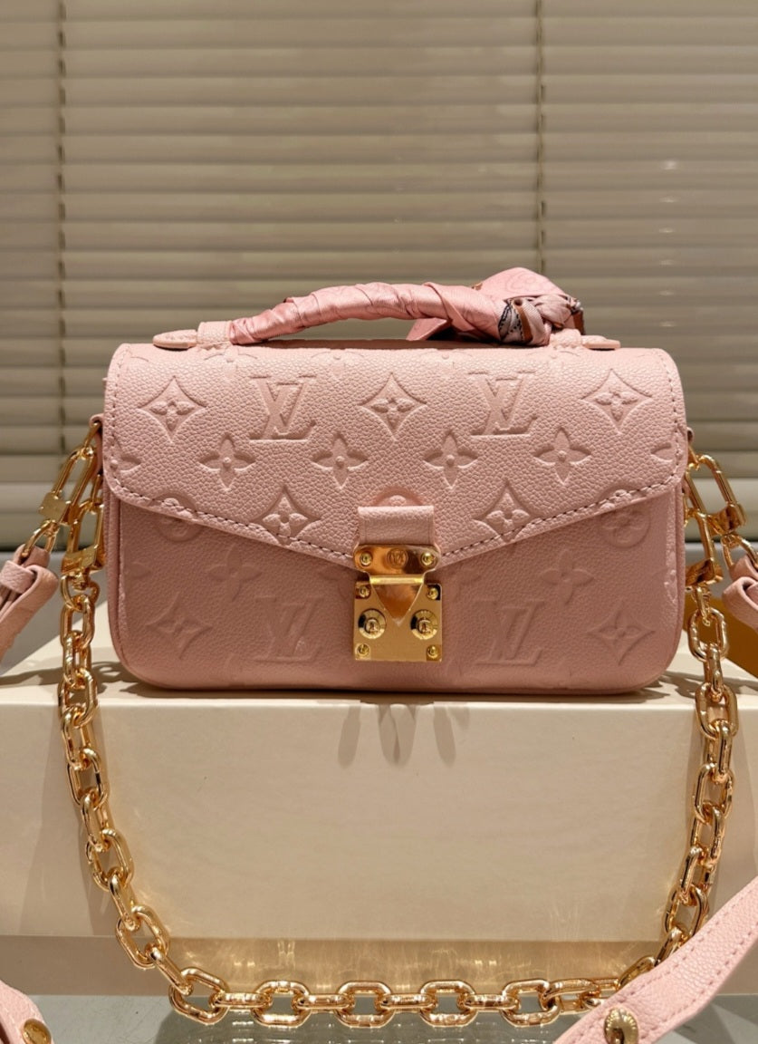 Pink L V leather rectangular crossbody preorder