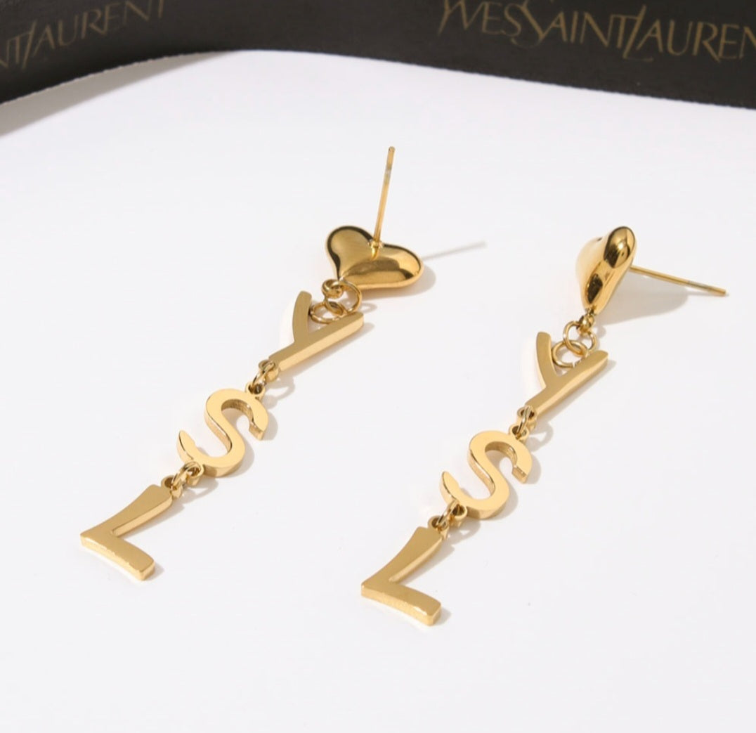 Heart Hanging Y Earrings Gold Plated