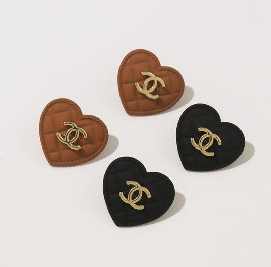 Heart CC quilted copper earrings gold plated
