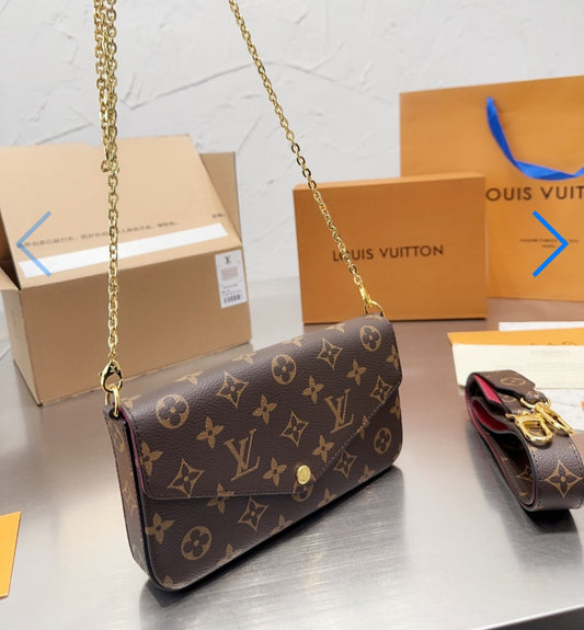 Brown leather L flat bag with chain/strap preorder