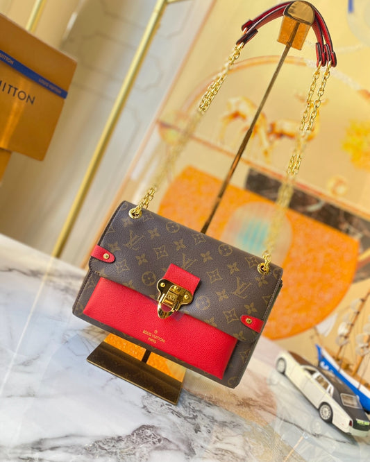 Ruby Red Leather Bag with chain
